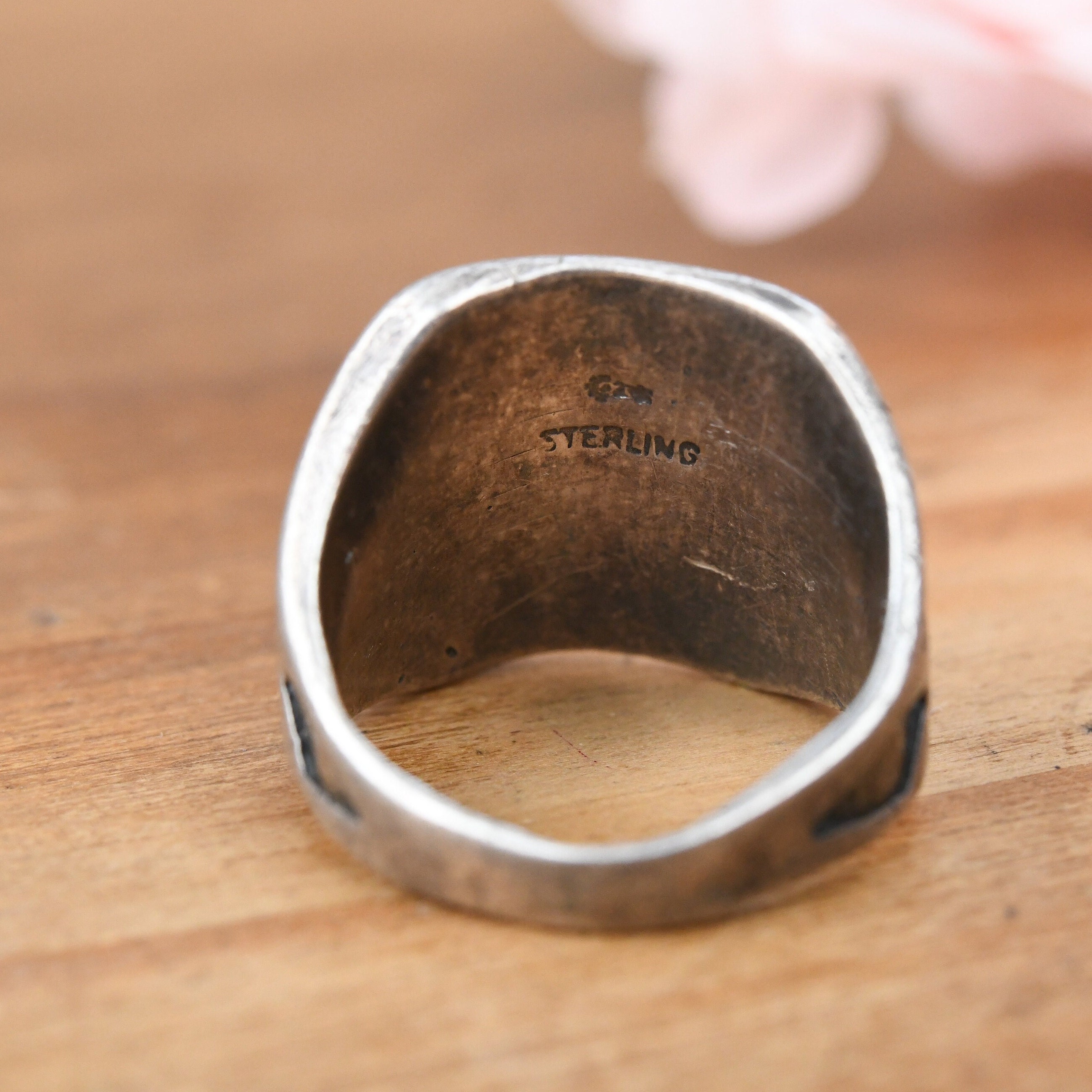 Vintage Navajo Thunderbird Sterling Silver Signet Ring