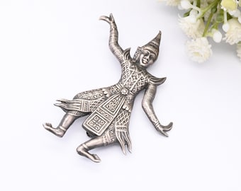 Broche Ancienne Argent Massif 925 – Siam Thaïlande – émail Rouge – Porte-bonheur