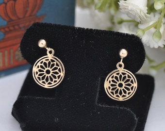 Vintage 9ct Gold Mandala Drop Earrings