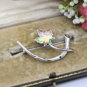 Vintage Sterling Silber Ahornblatt Brosche von Bond Boyd - Grün bis Rot Emaille Farbverlauf | Süßer Canada Souvenir Schmuck