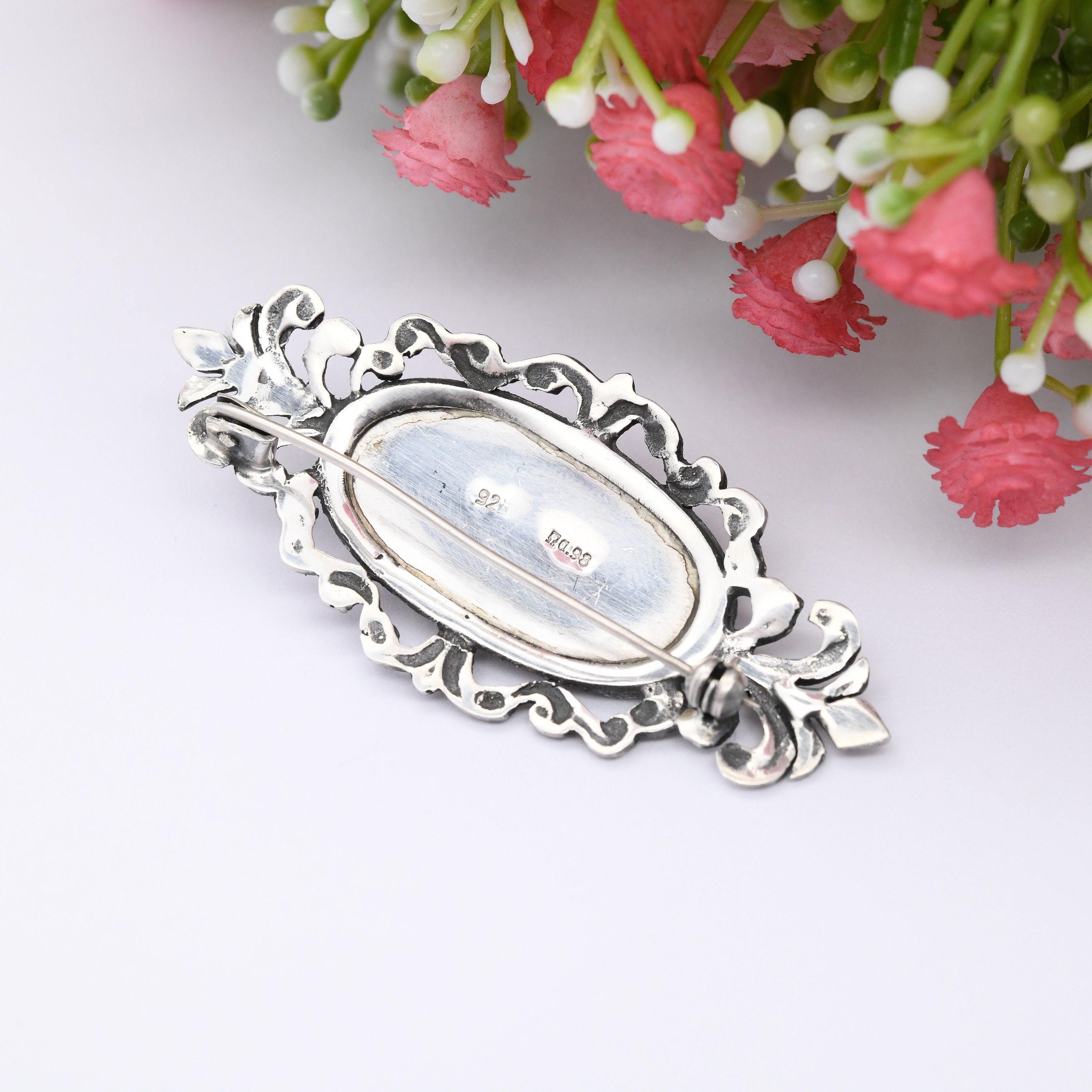 Belle Broche Ethnique Vintage En Agate Et Turquoise – Argent Ancien, Pièce Unique !