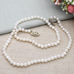 Vintage Pearl Necklace with Gold Filled Slide Clasp - Individually Knotted Minimal Real Pearl Strand | Cultured Pearls | Choker 16&quot; 40.5cm