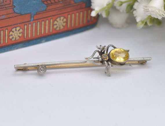 Antique Sterling Silver Spider Brooch Set with Ci… - image 5