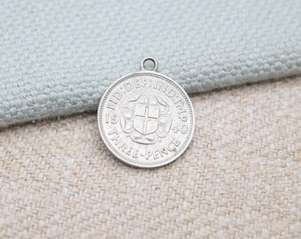 ヴィンテージシルバー3ペンス硬貨1917年製チャームペンダント 