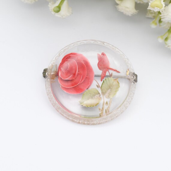 Broche Ancienne En Lucite Sculptée - Fleurs Art Déco Vintage - Occasion