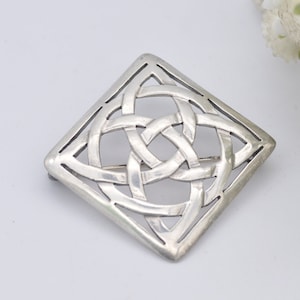 Vintage Sterling Silver Square Celtic Cross Brooch - Openwork Silver Knot