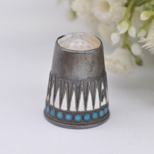 Antique Marius Hammer Enamel Thimble - 930 Silver | Norwegian | Norway | Sewing | Detailed