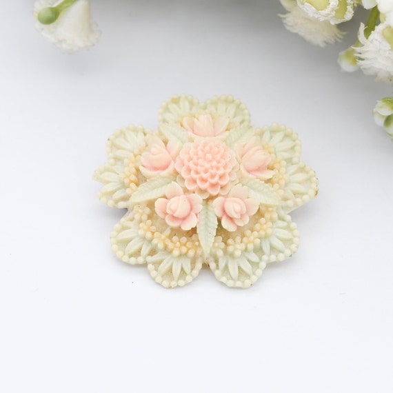 Broche Ancienne Vintage à Petites Fleurs - Très Fine, Alliage Multicolore, Occasion