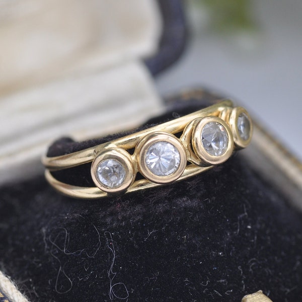 Vintage 18ct Gold Four Stone Split Band Ring - UK Size - P 1/2 | US Size - 7 3/4