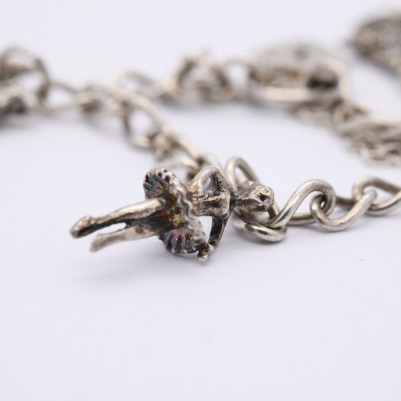 Vintage Sterling Silver Charm Bracelet with Heart… - image 3