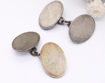 Boutons De Manchette Vintage En Argent Sterling - Motif 'Yeux De Chat' Et Patch Diamant - Taille C109 - Occasion
