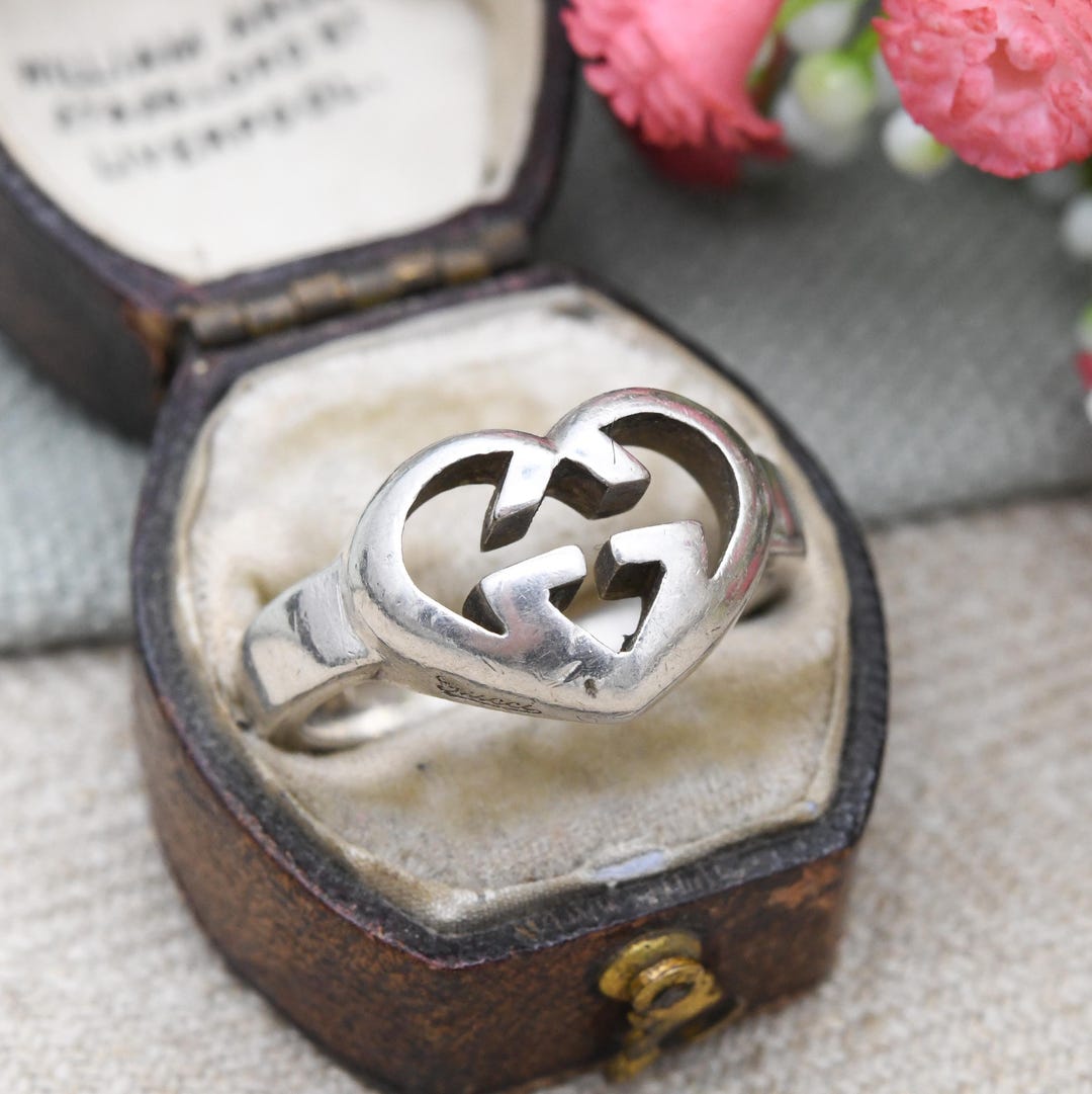 Gucci Love Heart Interlocking G Ring Sterling Silver - Signed