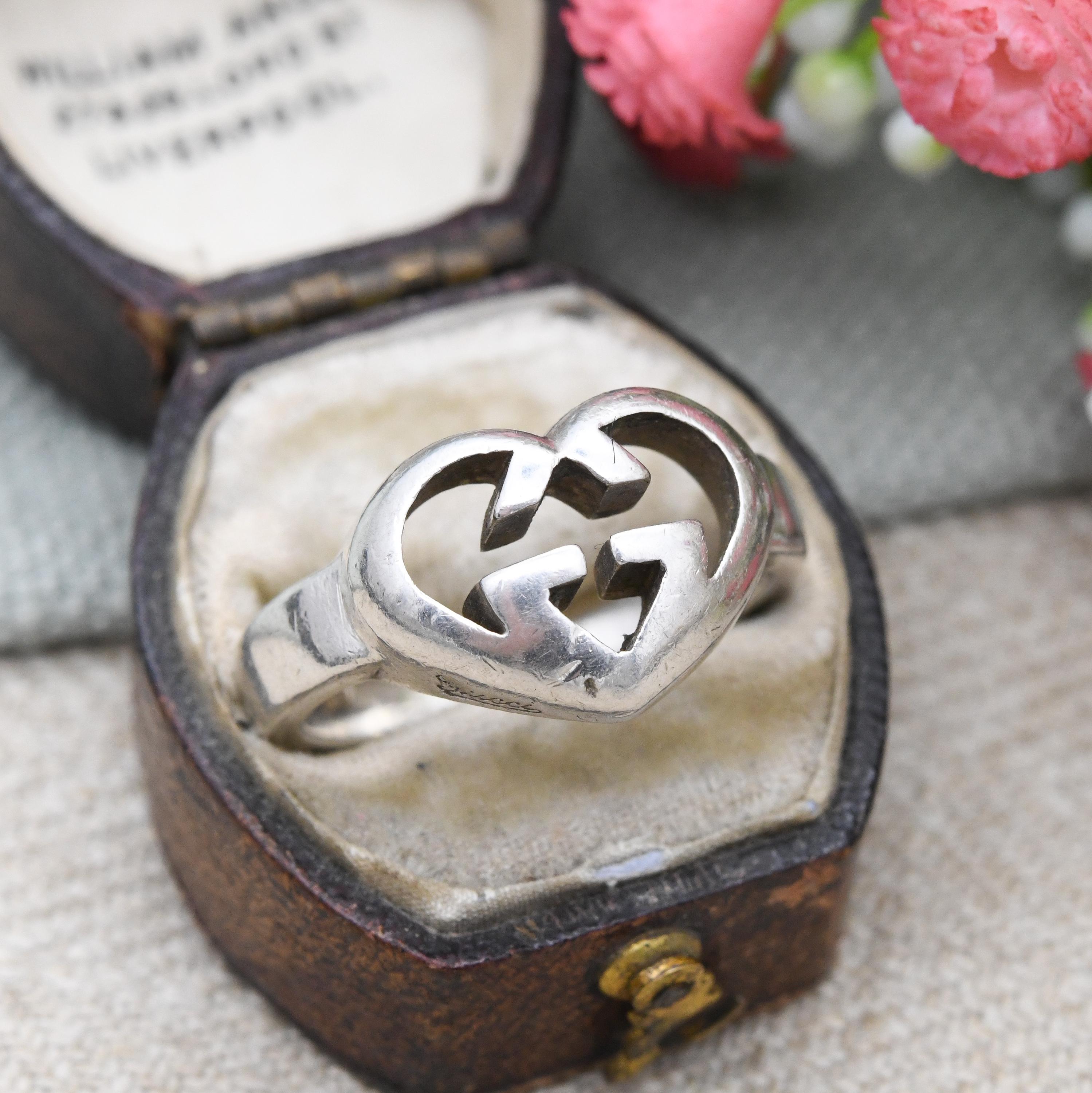 Gucci Love Heart Interlocking G Ring Sterling Silver