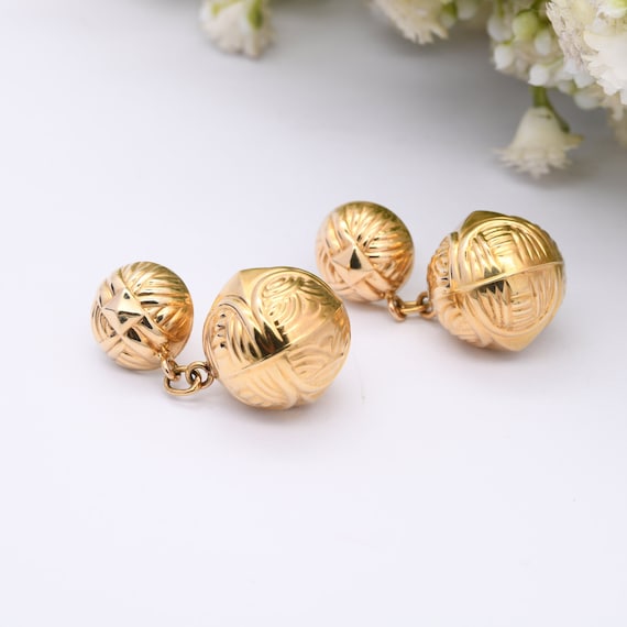 Vintage 9ct Gold Ball Drop Stud Earrings - Chunky… - image 1