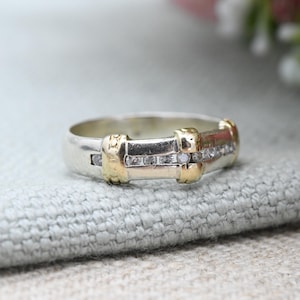 Vintage 9 Karat Gold Channel Band Ring Weißgold und Gelbgold - Bündig Halb Eternity Stapelring | UK Größe - K 1/2 US Größe - 5 1/2