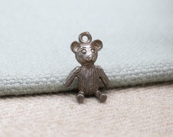 Ciondolo a forma di orsetto in argento sterling vintage - Simpatico giocattolo per animali / regalo per bambini per bracciale con ciondolo
