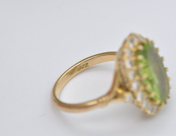 Vintage 18ct Gold Peridot & Diamond Halo Ring - S… - image 7