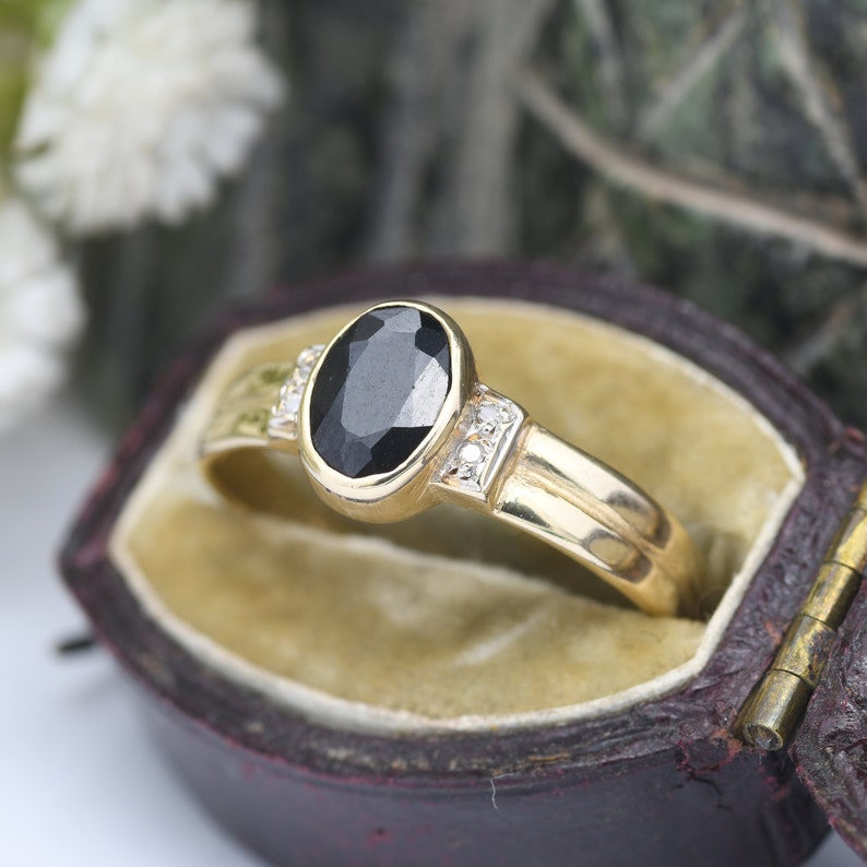 Vintage 9ct Gold Sapphire Diamond Ring Vintage Engagement Cocktail Statement Ring UK Size O 1/2 US Size 7 1/4 image 2