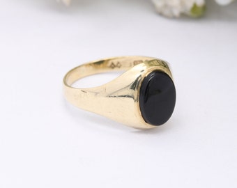 Vintage 9ct Gold Onyx Signet Ring - Unisex Small Pinkie Ring | Gold Gift | UK Size - G | US Size - 3 1/4