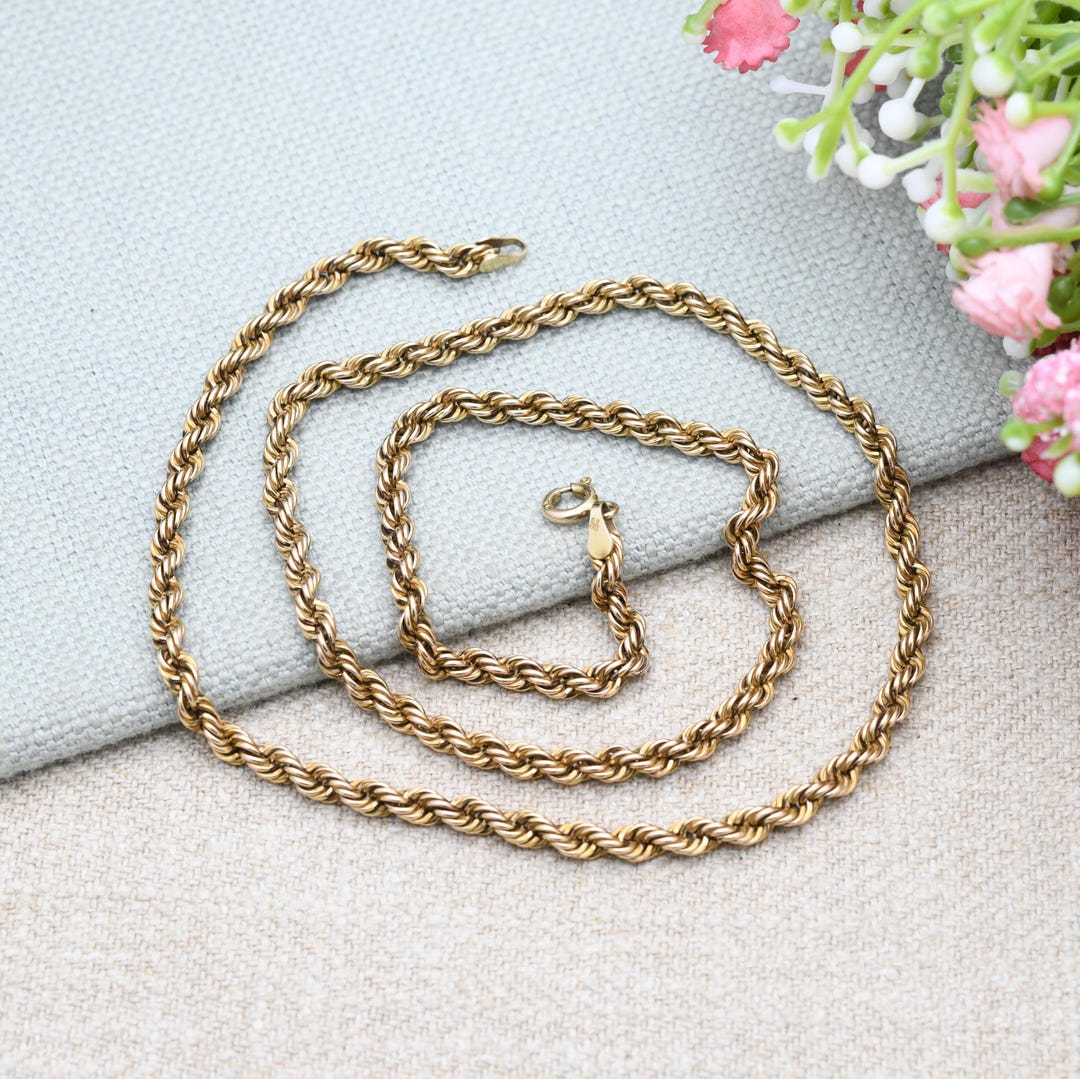 Vintage 9ct Gold Twisted Rope Chain Necklace - Unisex 9K Solid Gold ...