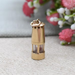 Vintage 9ct Gold Miner&#39;s Lamp Charm Pendant 1985 with Glass and Wick - Quality Solid Gold Charm for Bracelet Necklace Stack