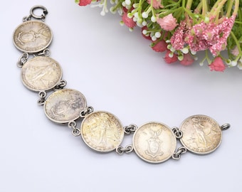 ボリビア 1942年 50センタボ硬貨 銀メッキ カフブレスレット - 翼を