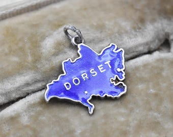 Vintage Sterling Silber Dorset Charme Anhänger - Reise | Blaue Emaille | England | DE | Souvenir Geschenk für Bettelarmband
