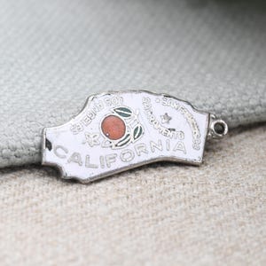 Colgante vintage de esmalte de California, recuerdo americano, mapa de California, en blanco y naranja, regalo de joyería de San Francisco.