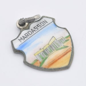 Vintage Silver Tone Mardasson Enamel Souvenir Shield Charm / Pendant - Belgium / Europe / WW2 / Tourist / Scrap Book