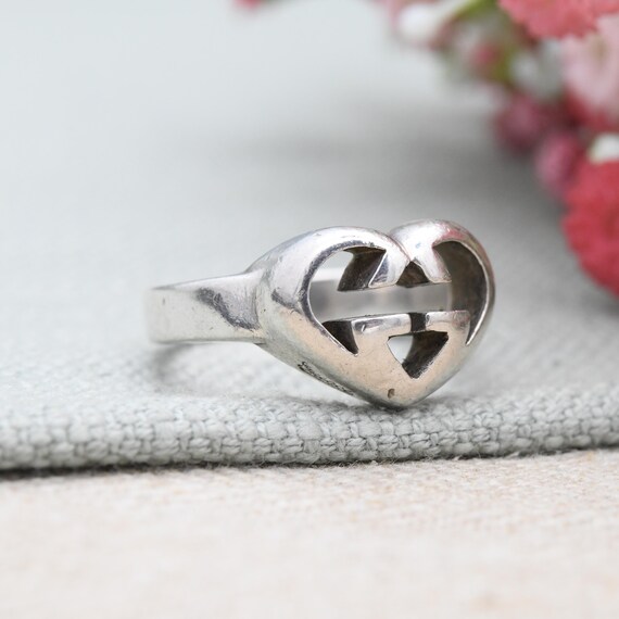 Gucci Love Heart Interlocking G Ring Sterling Silver