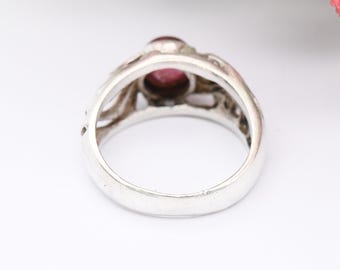 Bague Vintage En Argent Massif Avec Pierre Rose - Taille 57 - Style Art Déco
