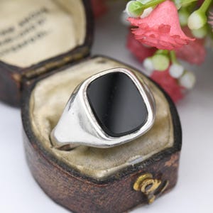 Vintage Sterling Silver Onyx Signet Ring 1984 - Black