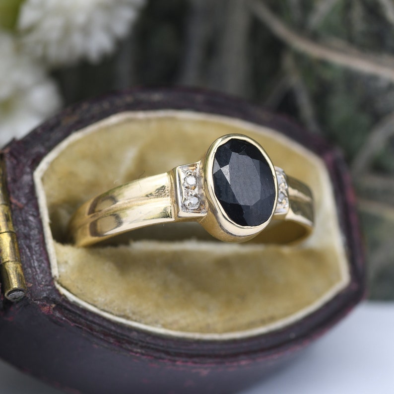 Vintage 9ct Gold Sapphire Diamond Ring Vintage Engagement Cocktail Statement Ring UK Size O 1/2 US Size 7 1/4 image 1