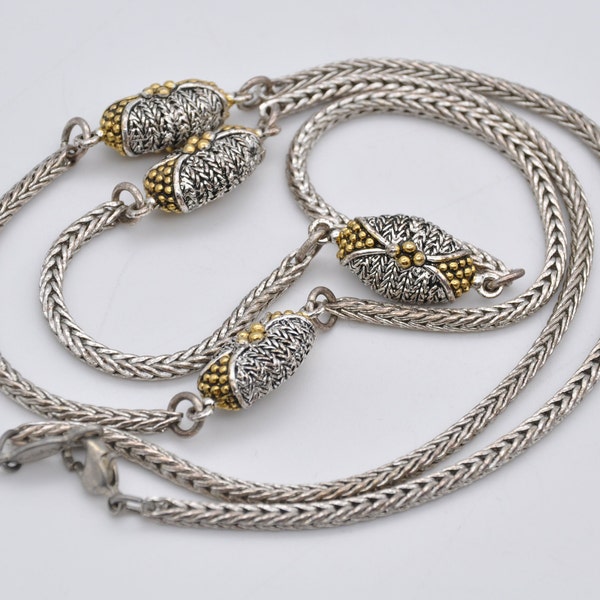 Vintage Silver and Gold Tone NAPIER Necklace -  Long / Branded Mid-Century Necklace / Detailed / Stylish / Lobster Claw Closure