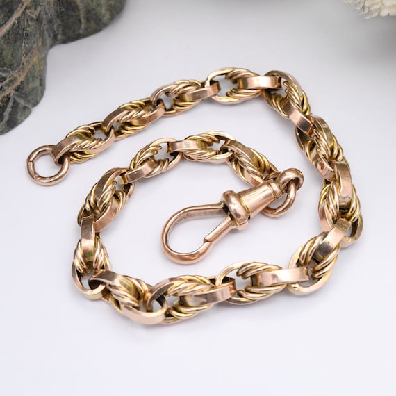 Antique 9ct Gold Fancy Link Chain Bracelet with D… - image 1