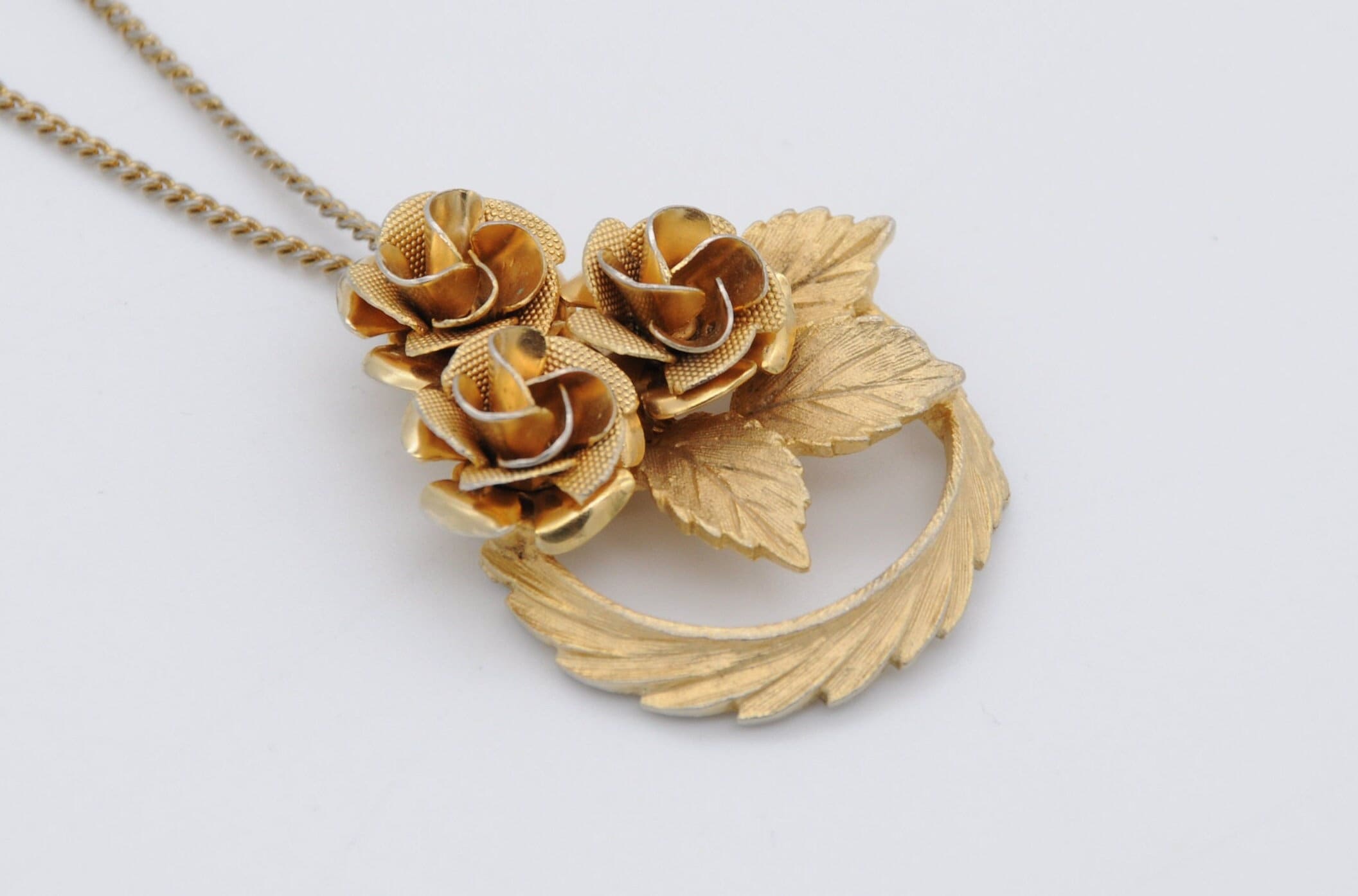 Three Leafs Gold Tone Rhinestone Necklace - Etsy