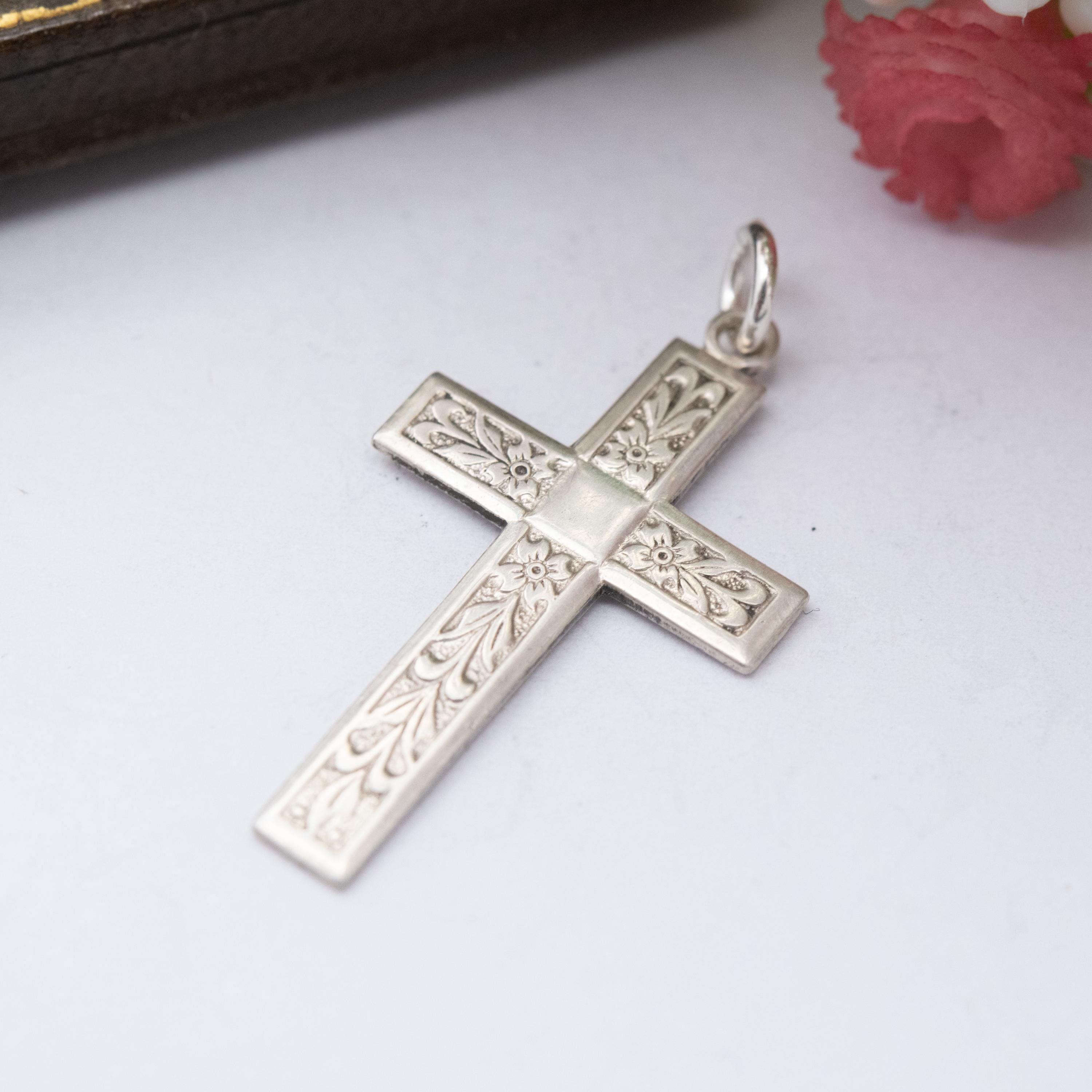 Vintage Sterling Silver Floral Cross Pendant - Textured Floral ...