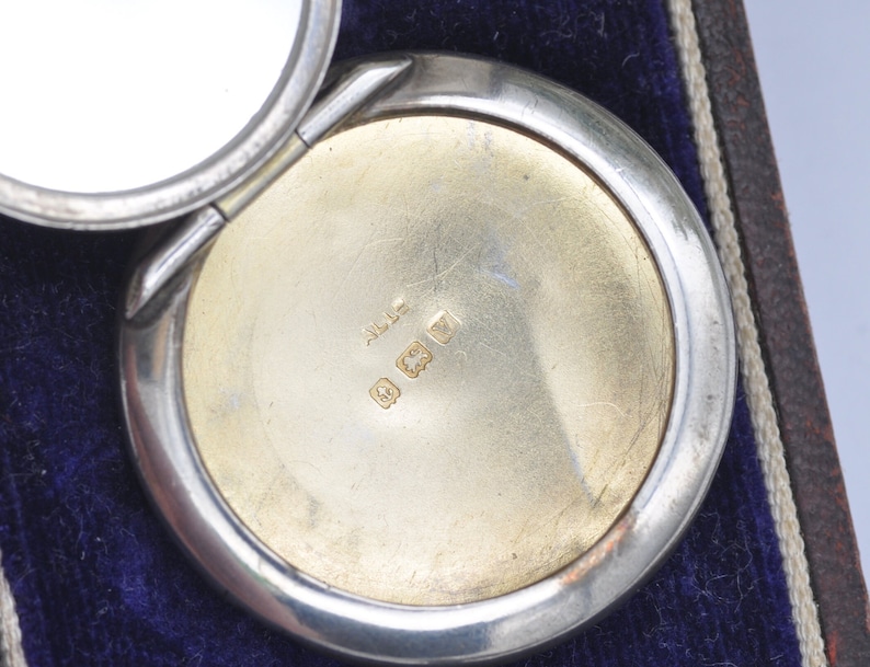 Antique Art Deco Sterling Silver Compact Mirror Locket Pendant by Adie & Lovekin 1920 image 5