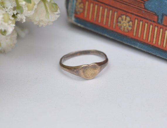 Vintage 9ct Gold Plated Sterling Silver Heart Signet Ring by Henry