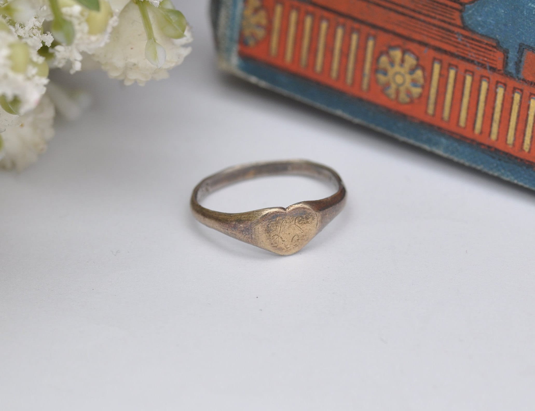 Vintage 9ct Gold Plated Sterling Silver Heart Signet Ring by Henry