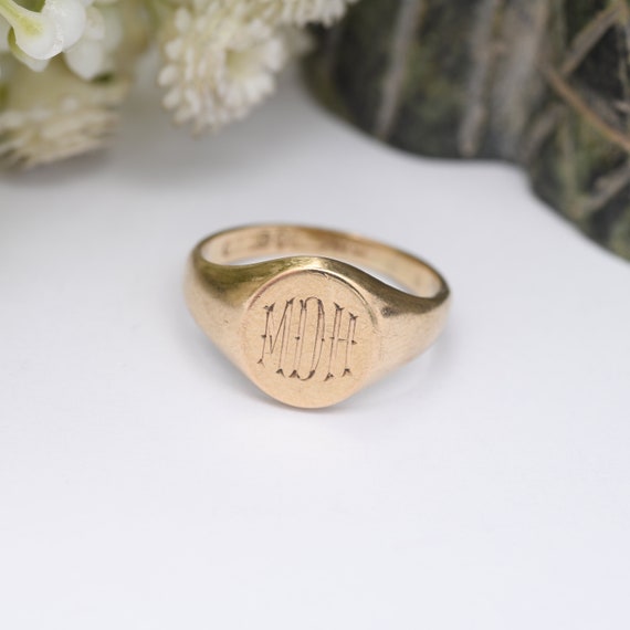 Vintage 9ct Gold Signet Ring - Mid-Century Initia… - image 4