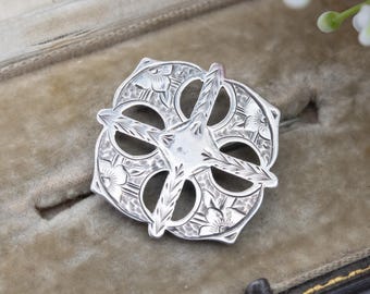 Spilla Floreale Vintage In Stile Vittoriano – Cristalli Swarovski Bordeaux E Argento, Placcatura Rodio