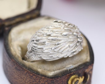 Vintage Sterling zilveren ring uit het midden van de eeuw 1974 - Brutalistische getextureerde ontwerp Boule Ring | Britse maat - Q | Amerikaanse maat - 8 1/4