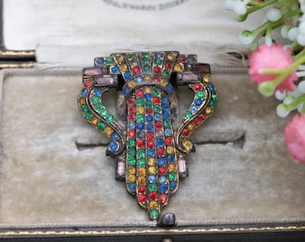 Antique Colourful Stone Dress Clip c. 1930