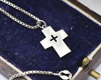 Vintage James Avery Sterling Silver Cross Pendant on Box Chain - Minimalist Christian Jewellery