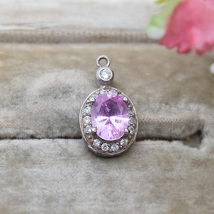 Sterling Silver Pink Stone Halo Pendant - Gift for Necklace Stack