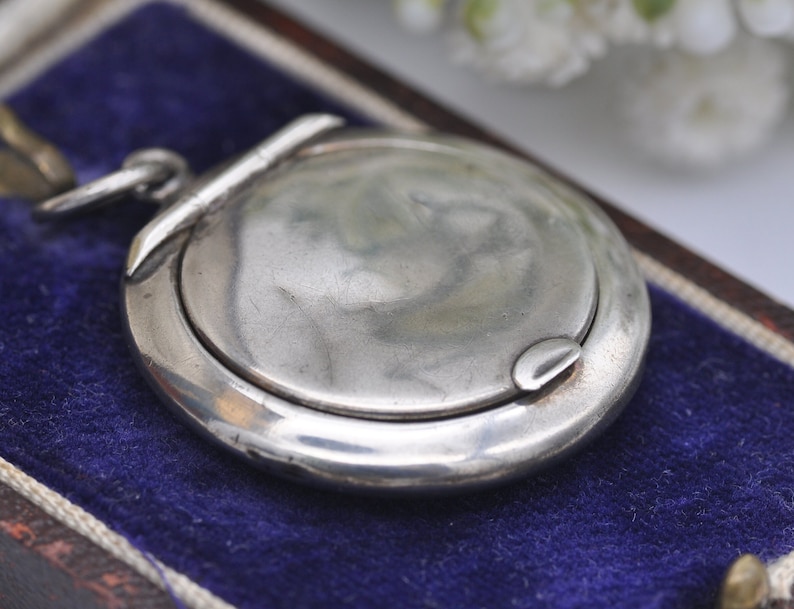 Antique Art Deco Sterling Silver Compact Mirror Locket Pendant by Adie & Lovekin 1920 image 2