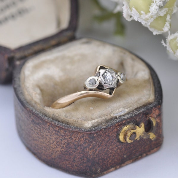 Vintage 9ct Gold Platinum and Diamond Engagement Ring Art Deco - UK Size - L 1/2 / US Size - 6