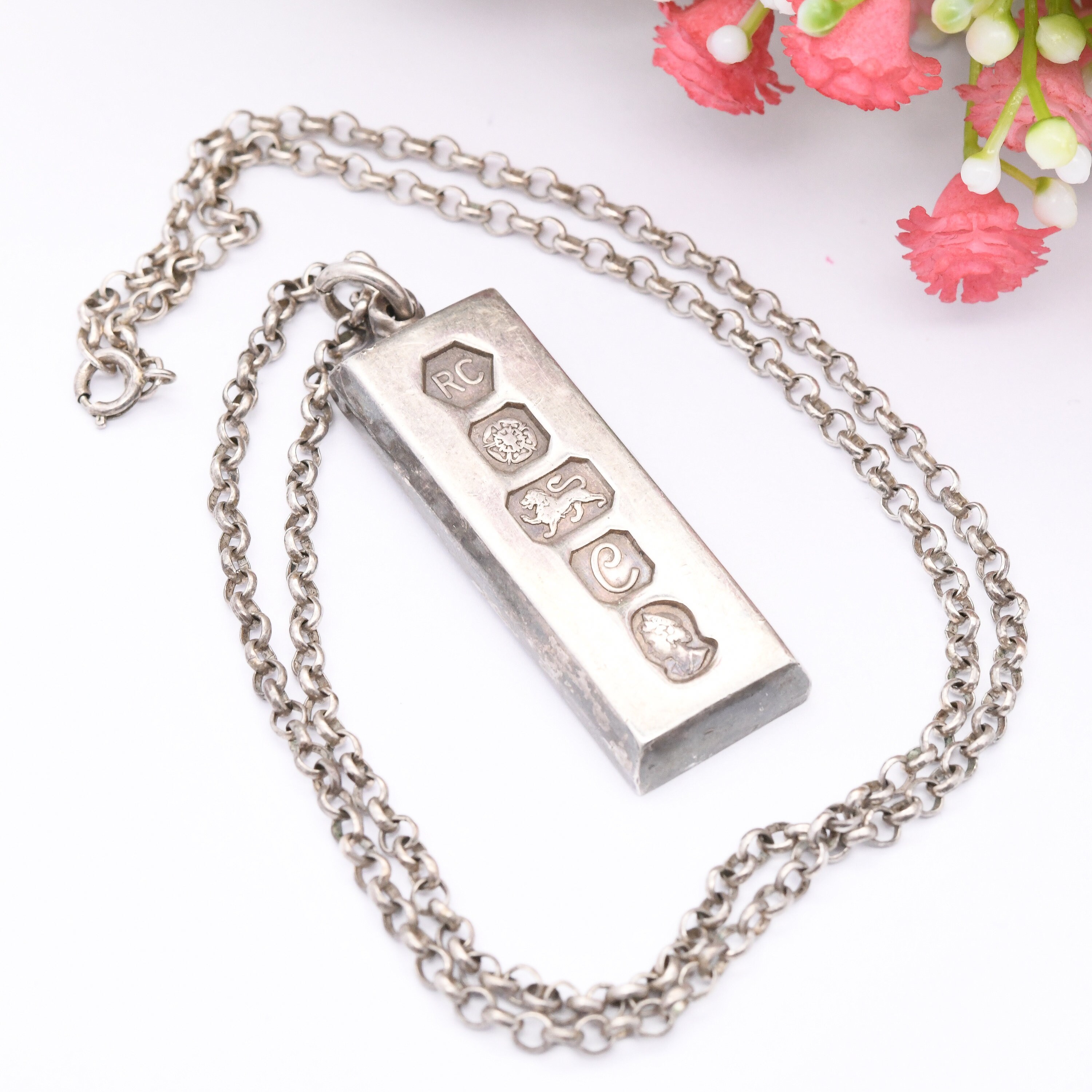 Vintage Sterling Silver Ingot Pendant 1977 with Queen