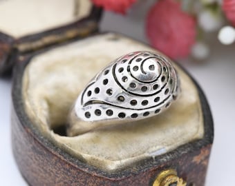 Vintage Sterling Silver Pierced Design Pointed Ring - Mid-Century Modernist Designer Signed | UK Size - N | US Size - 6 3/4